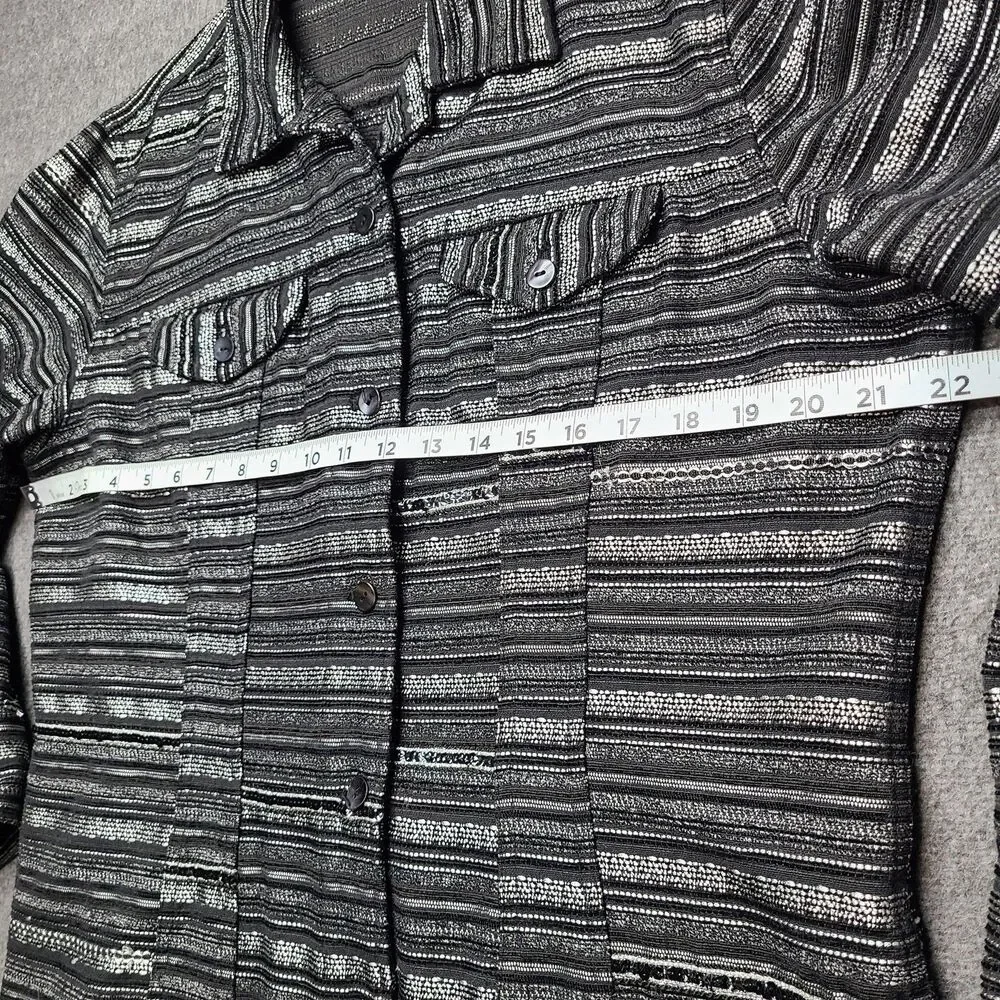 Chicos Jacket Womens 2 Metallic Striped Sequin‎ Blazer Textured Modern Black